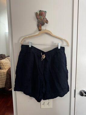 QUINCE Navy Drawstring Linen-Blend Shorts